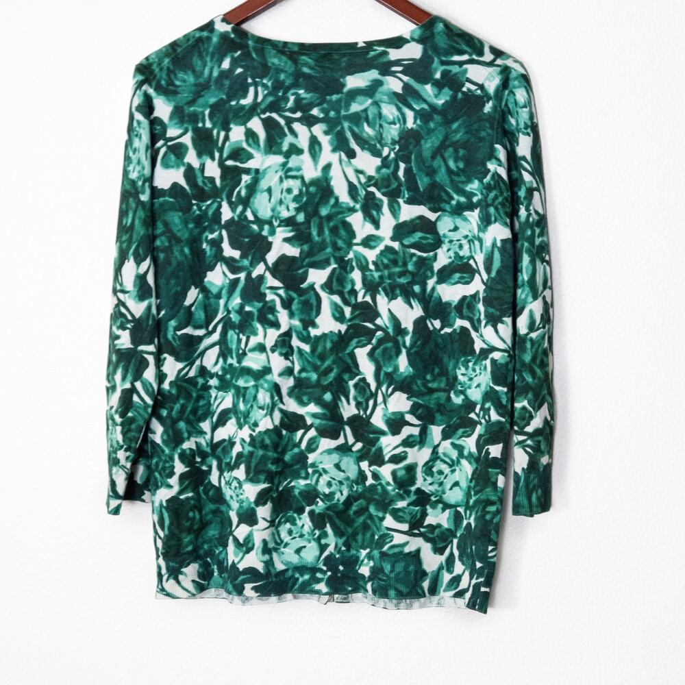 Talbots Women’s Blouse Green Floral Botanical Garden Prep Lightweight Knit Large - Picture 2 of 10